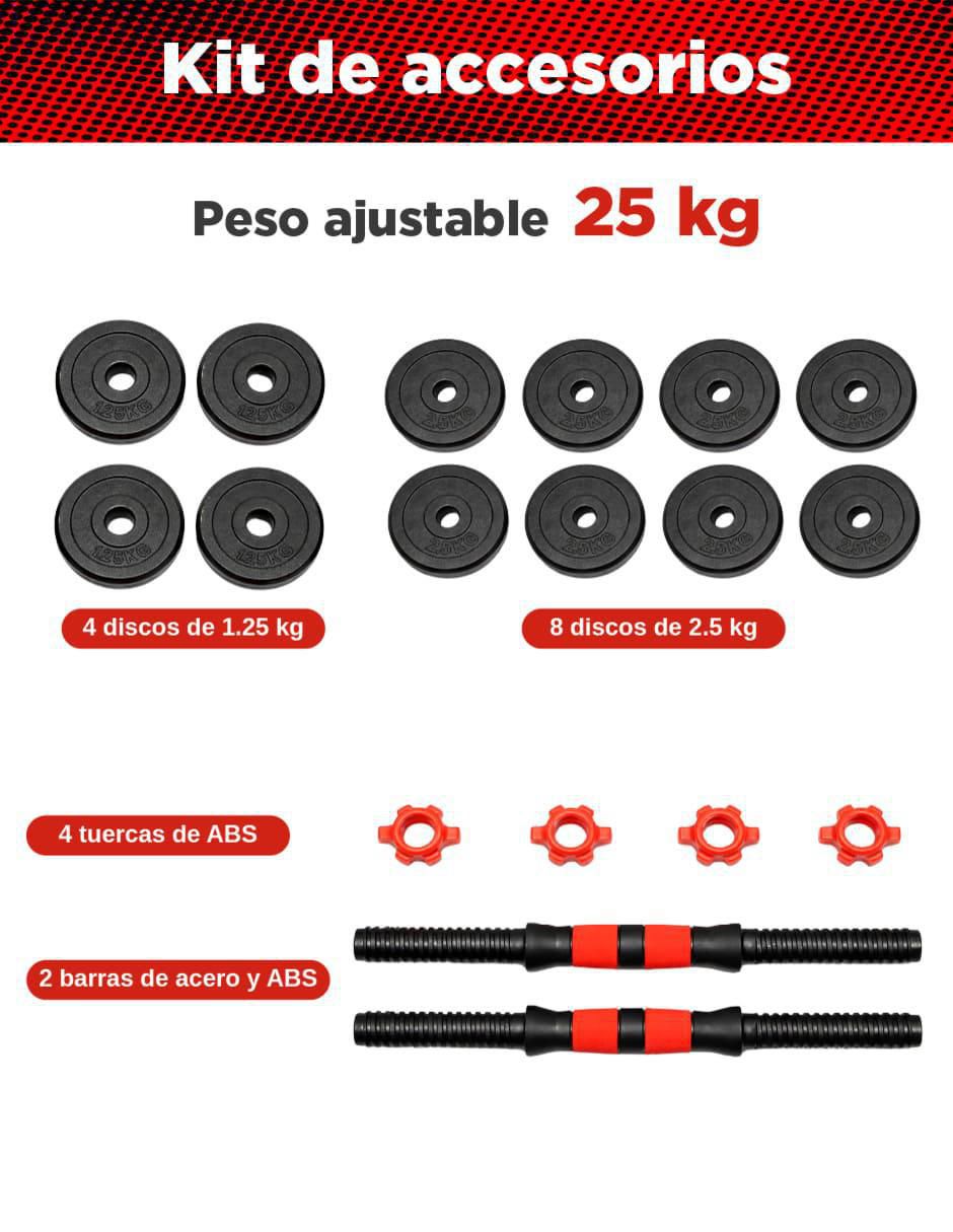 "mancuerna/set mancuernas/kit mancuernas" de peso variable x-rush 25 kg 18 "piezas"