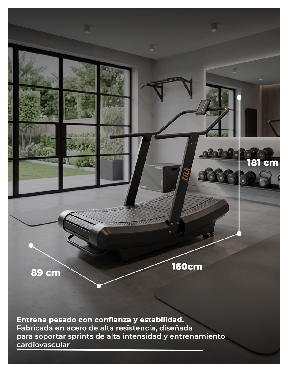 Caminadora curva con inclinación ajustable velocidad 0–20 km/h y pantalla led 5