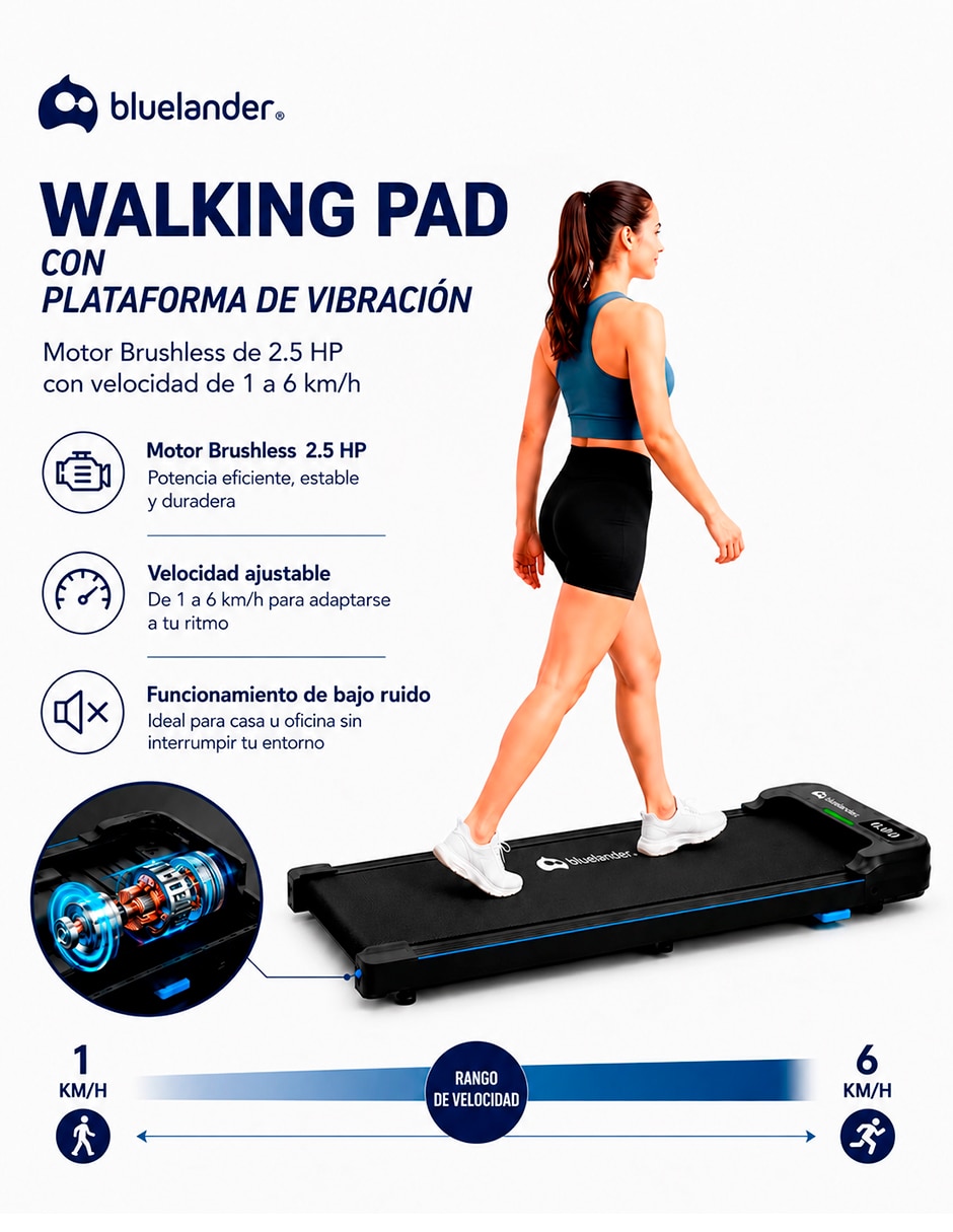 Caminadora semiprofesional eléctrica walking pad con plataforma de vibración 2